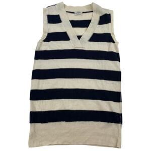 Wallace Striped Cashmere Blend V-Neck Sweater Vest Navy Cream Medium Women